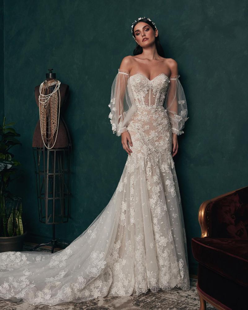 121225 strapless or long sleeve mermaid wedding dress with long train1